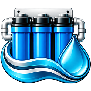 Multi-stage water filtration system with water droplet icon