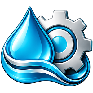 Customized water treatment solutions icon with water droplet and gear