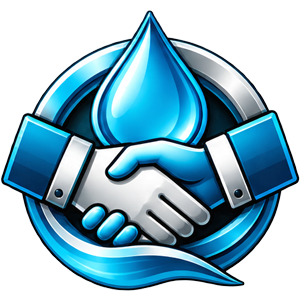 Handshake and water droplet icon representing reliable water treatment service