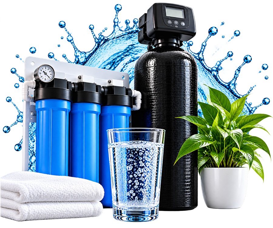 Whole-House Water Treatment System Whole-house water filtration and softening system with clean drinking water