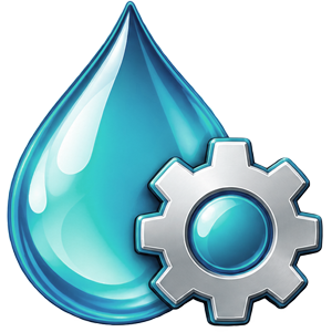 Customized water solutions icon with water drop and gear