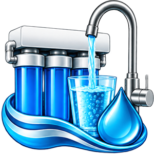 Reverse osmosis water filtration system with faucet and drinking glass