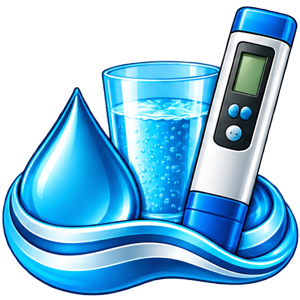 Water testing service icon with water sample and digital testing meter