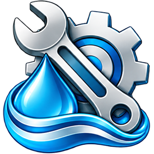 Water treatment maintenance and repair icon with wrench and gear