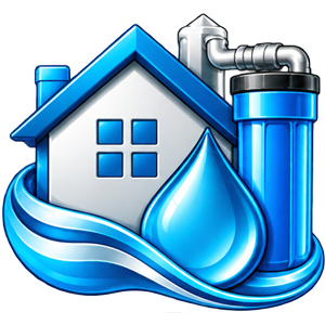 Whole house water filtration system icon with home and water droplet